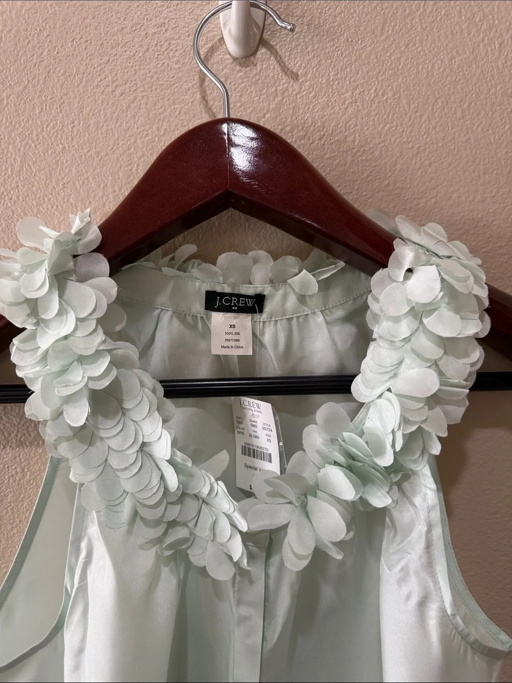 J. Crew Pale Mint Floral Applique Sleeveless Camisole